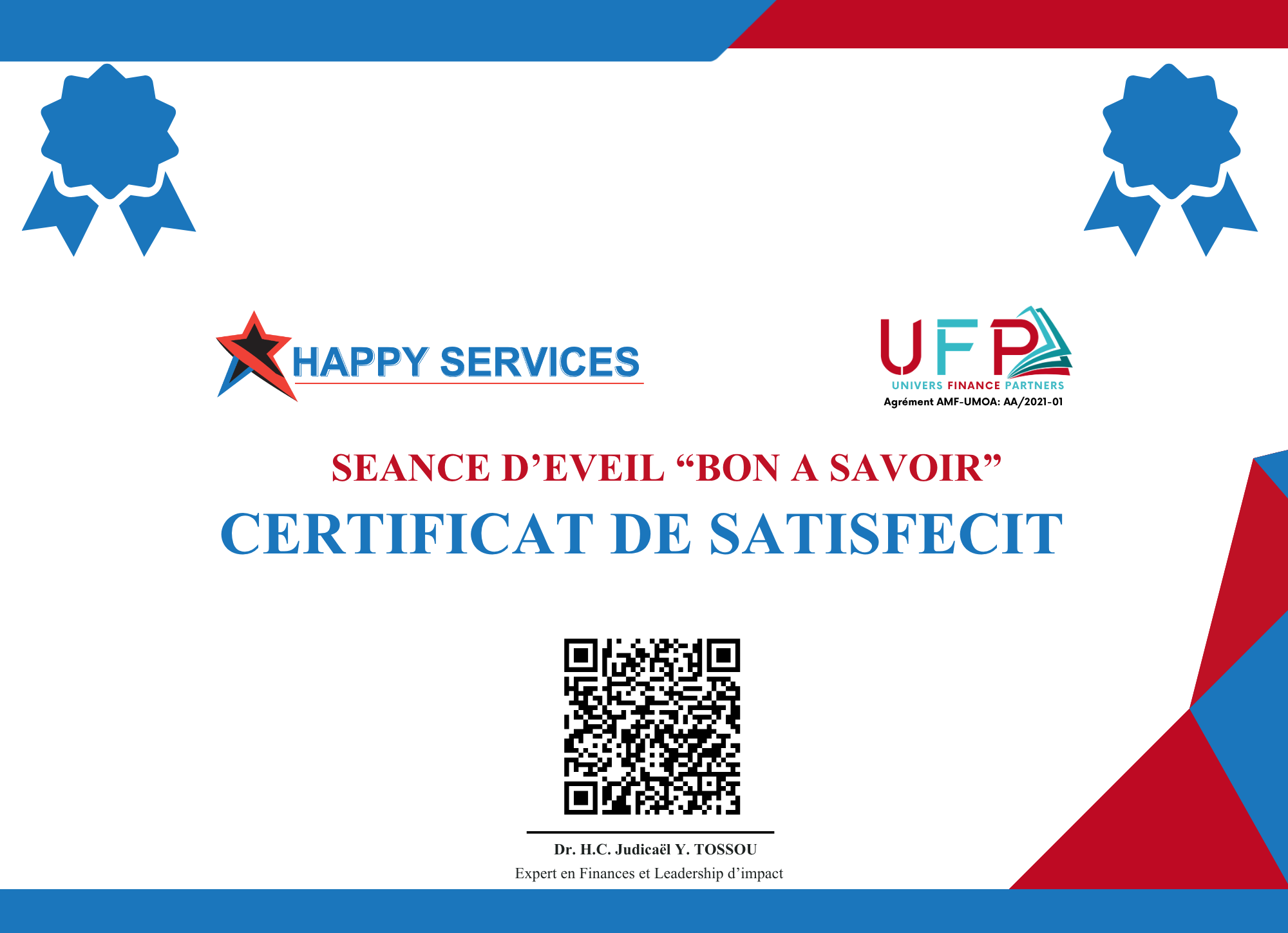 CERTIFICAT DE SATISFECIT KIKO